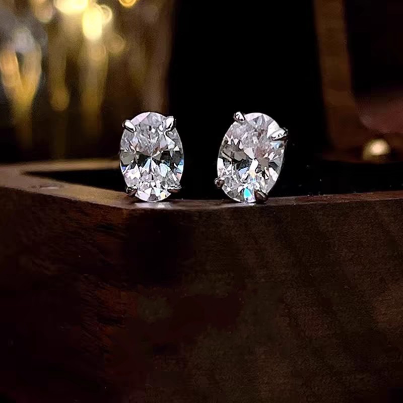 Rulalei Brand Sparkling Stud Earrings Simple Fashion Jewelry 925 Sterling Silver Oval Cut Multi Color 5A Cubic Zircon CZ Diamond Gemstones Party Women