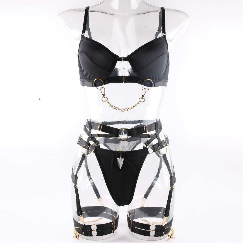 Spell Lingerie Porn Suits Metal Punk Style Large Bust Minimizer Sexy Hot Girl Leg Binding Temptation Lingerie Women S Four Piece Set Sexy Lingerie