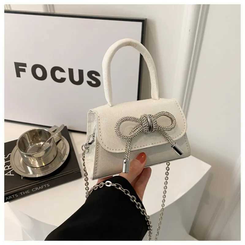 1pcs PU Leather Glitter Small Square Handbag with Detachable Chain Strap Bow Design Womens Fashion Shoulder Bag XJ250610