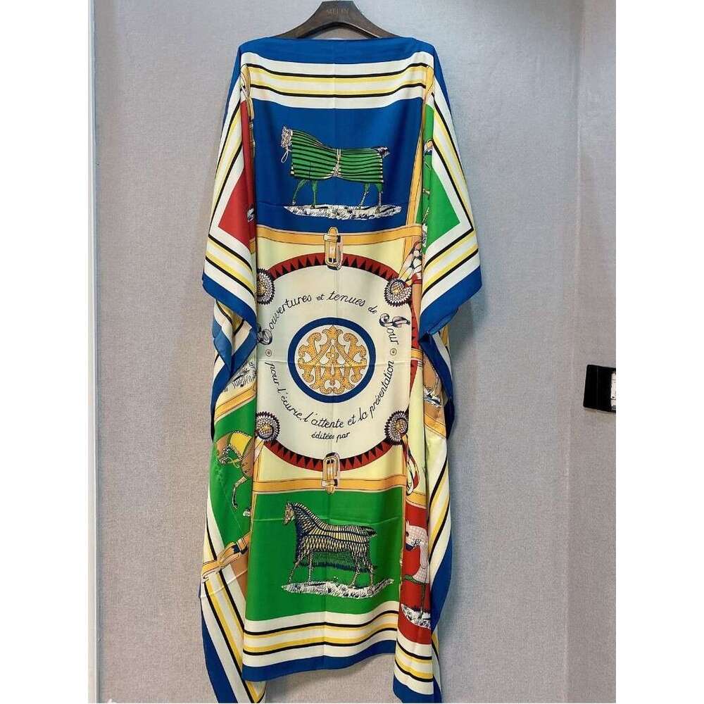 2025 Cover-Up Printed Vacation Beach Loose Long Dress Bikini Sunscreen Shirt Caftan