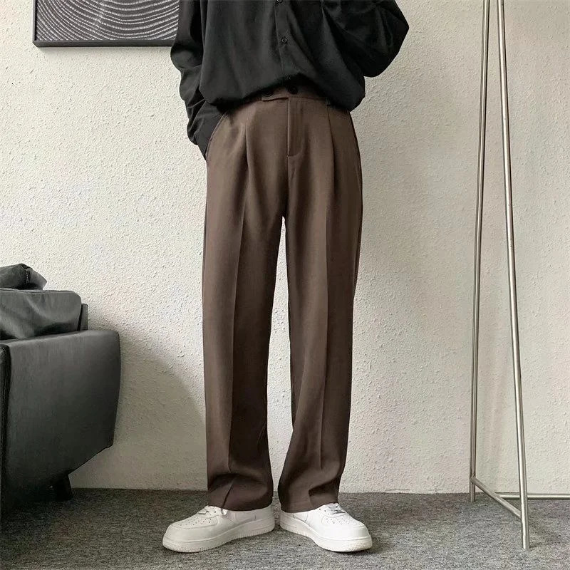BrownBlack Suit Pants Men Fashion Society Mens Dress Korean Loose Straight Casual Office Formal Trousers S3XL 250610