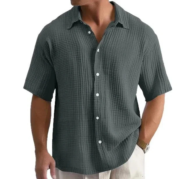 Breathable Hawaiian Style Shirt Mens Summer Loose Casual Short Sleeved Shirt Beach Vacation Street Wear 250611