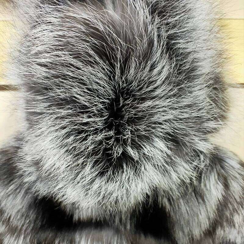 Genuine Real Natural Raccoon Sier Fox Fur Hoodie Jacket Winter Warm Women's Clothing Length 60 Cm