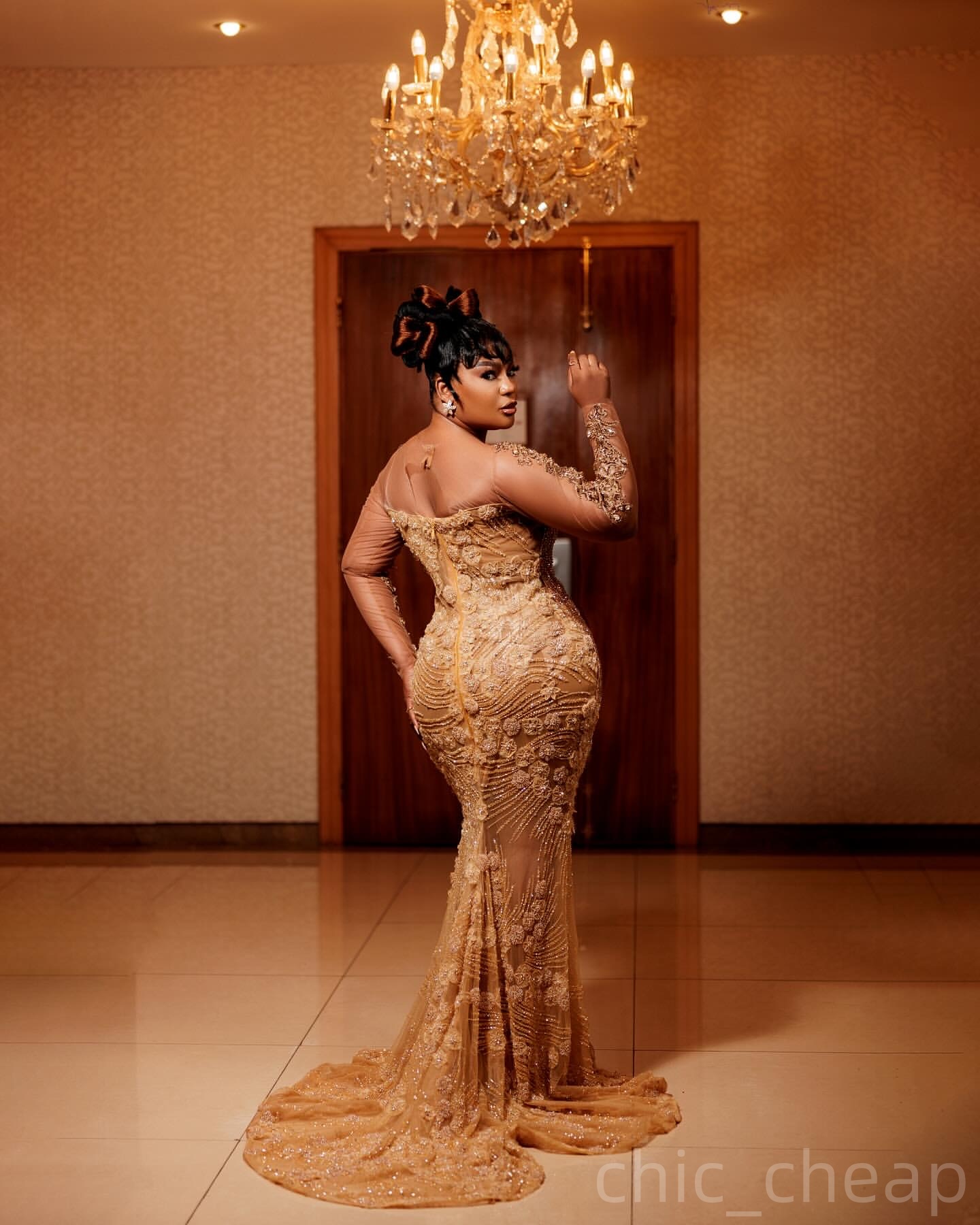 Brown Mermaid Prom Dresses 2025 Illusion Beaded Lace Luxurious Evening Formal Party Second Birthday Engagement Gowns Plus Size Dress For Special Occas
