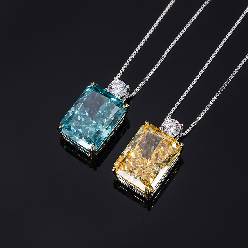 Fashion High-Carbon Diamond Mint Yellow Diamond Pendant Necklace, Modern European and American Style, Elegant 925 Silver Pendant, Suitable for Any Occ