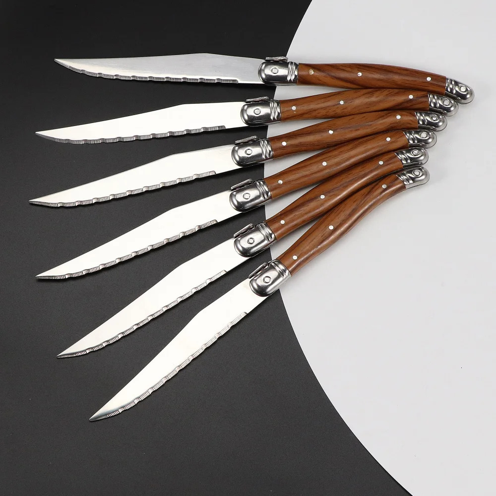 Jaswehome 6Piece Wood Grain Handle Steak Knife Fork Collection Western Food Knife and Fork Set Stainless Steel Cutlery Utensils 250610