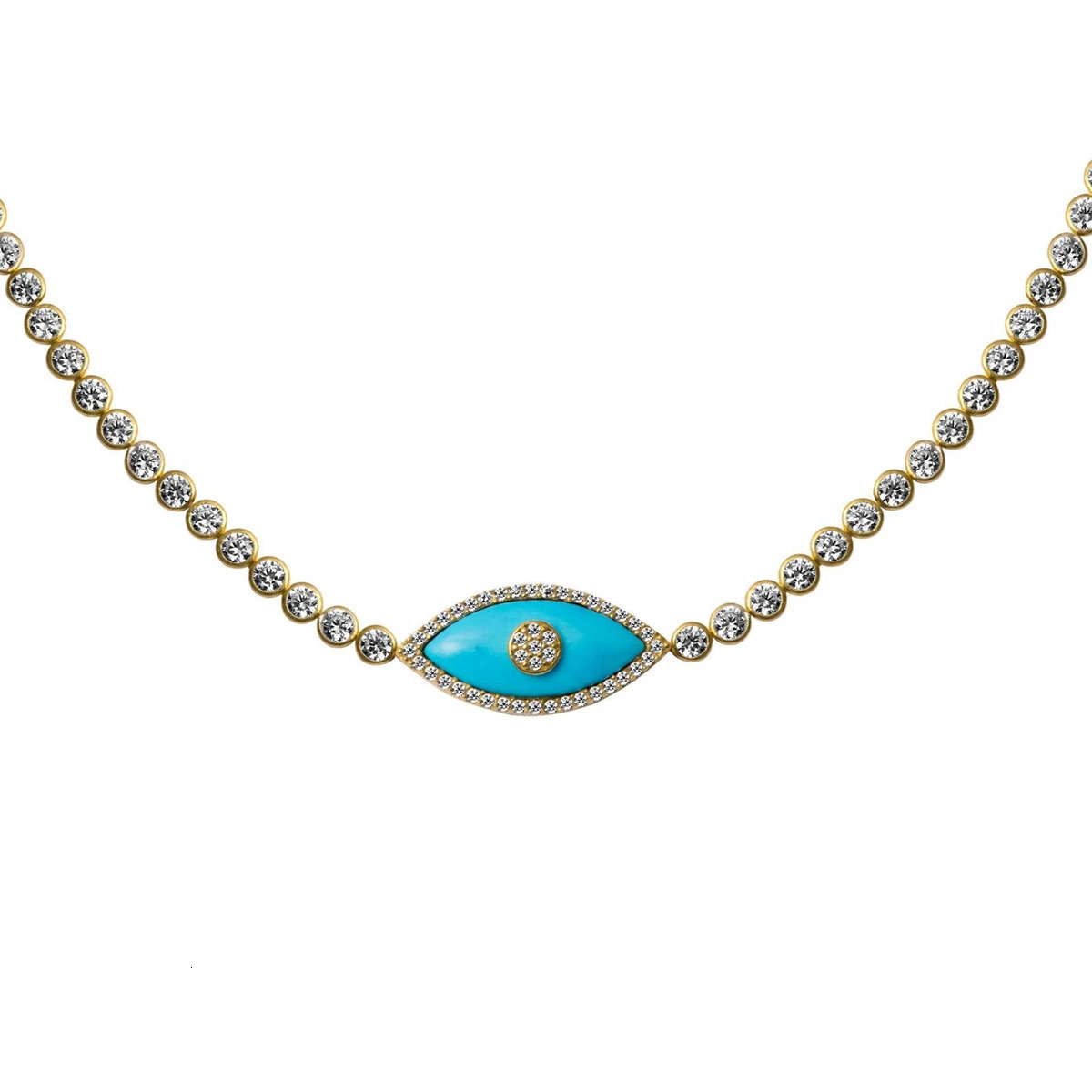 Classic European and American Devils Eye Set Zircon Pendant Necklace Plated with True Gold for Color Protection 250609
