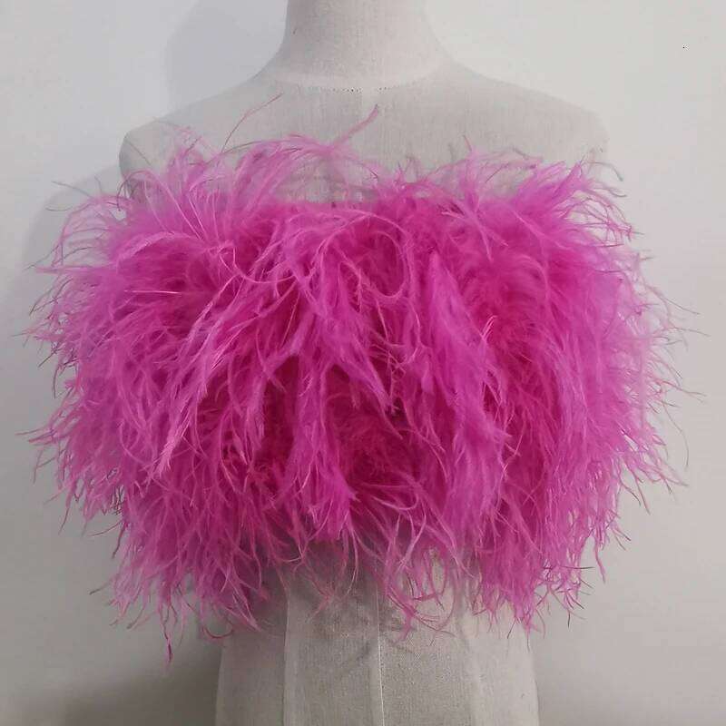 Length 22Cm 100% Natural Hair Bra Underwear Women's Real Ostrich Coat Fur Mini Skirt Customization