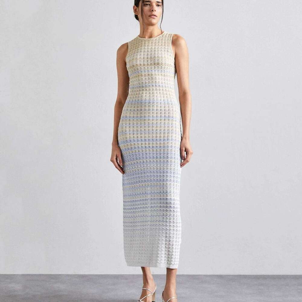 Paris Brand Design 2025 New In Summer Shiny Gradient High Elasticity Long Dress For Women Fashion Skirt Ladies Clothing
