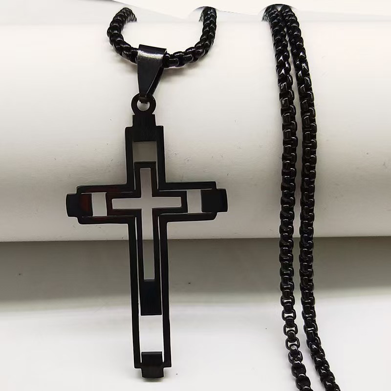 Hip Hop Cross Stainless Steel Chain Necklaces Gold Color Long Pendant Necklace for Women/Men Jewelry collier homme N6055S05 250428