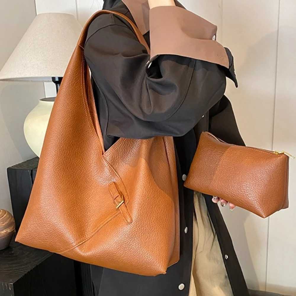 Lychee Pattern 2-IN-1 Shoulder Bag Set for Women Soft PU Leather Large Capacity Shopper Totes 2025 Latest Winter Handbags Bag XJ250610