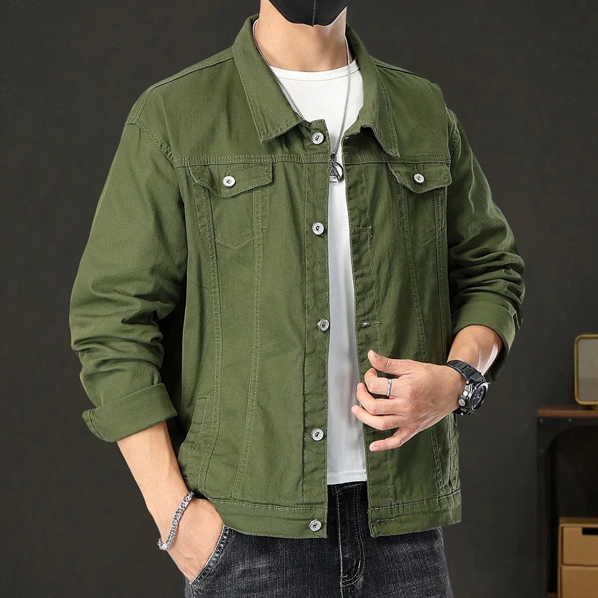 Mens Denim Jacket Slim Fit Fashion Jeans Jackets Pocket Jacket Coat Men Male Spring Autumn Classic Yellow White Coat 250611