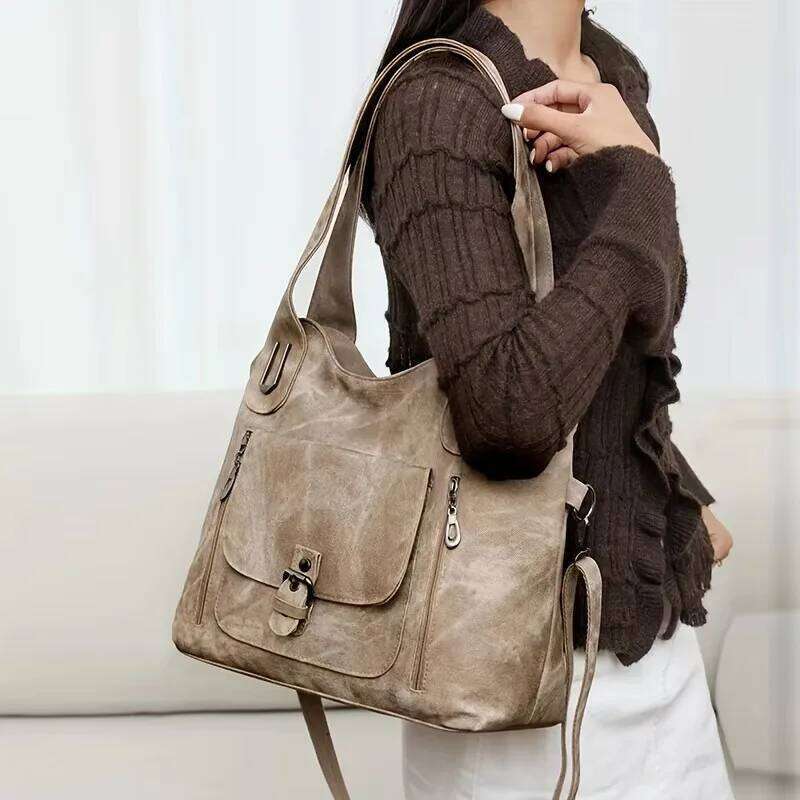 Soft Synthetic Leather Retro Women's Shoulder Tote Bag, Multiple Pockets For Daily Use Or Work, Versatile Carry Bag