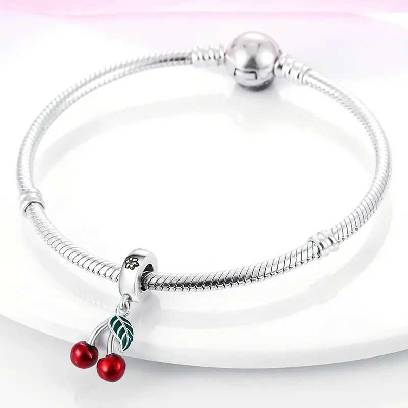 Hot Sale 925 Silver Red Fruit Cherry Charm Beads Fit Pandach Bracelets Pendant DIY Anniversary Birthday Fashion Gifts Jewelry XJ250611