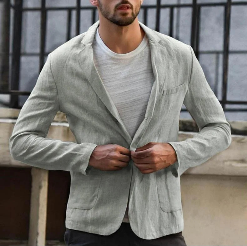 Spring and Autumn Fashion Mens Comfortable Cotton Hemp Solid Color Jacket Casual Wear Resistant Suit 250610