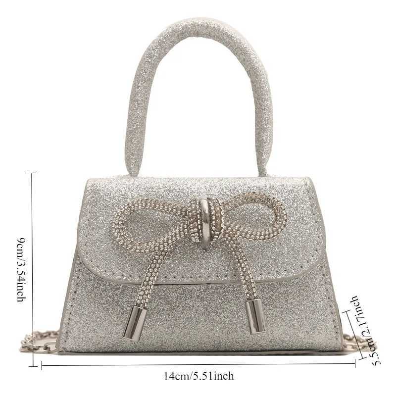 1pcs PU Leather Glitter Small Square Handbag with Detachable Chain Strap Bow Design Womens Fashion Shoulder Bag XJ250610