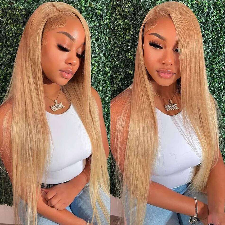 #27 Honey Blonde 13x6 Human Hair Colored HD Front Wigs For Women Bone Straight Lace Frontal 4x4 5x5 Closure Wig JESSLAB