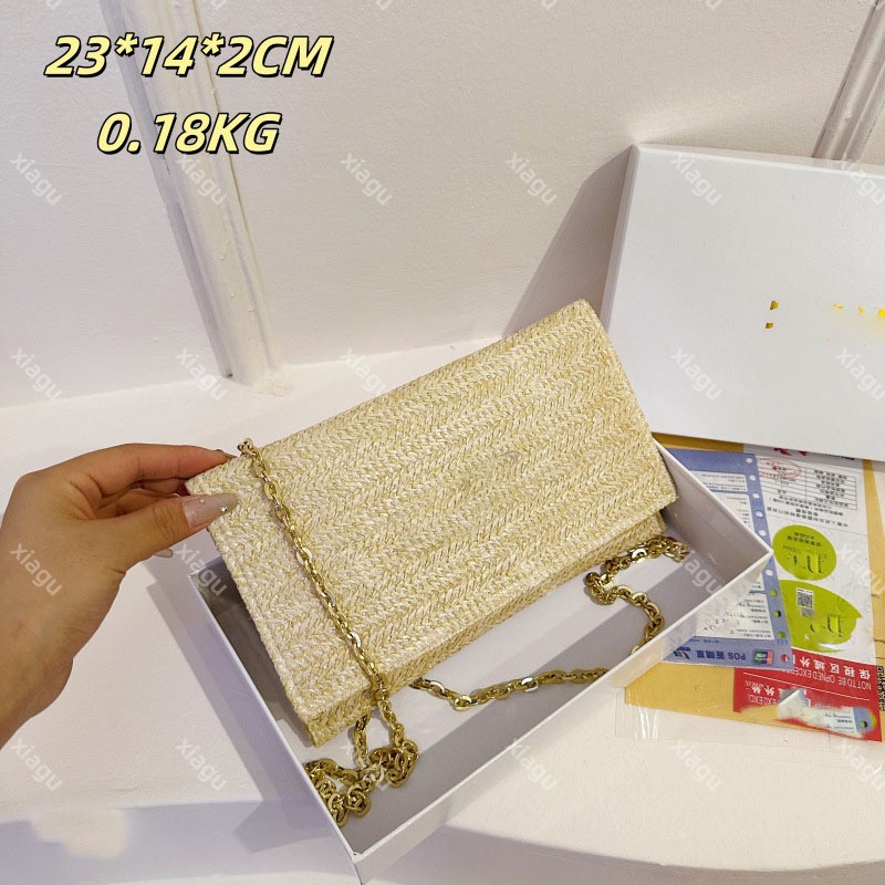 Handwoven Straw Bag Upgraded Gift Box Set with Chain Strap Cosmetic Pouch Embroidery Thread and Phone Pocket
