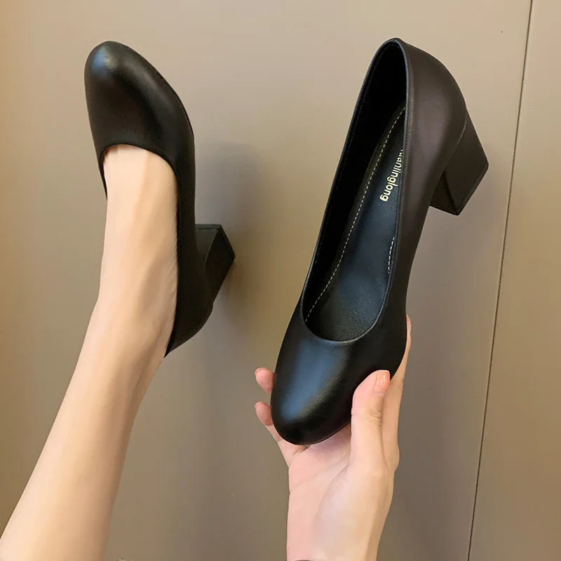 Soft PU Leather Pumps Women Basic Spring Square High Heels Office Career Comfortable Shoes Plus Size 43 44 45 For Lady S0001 250609