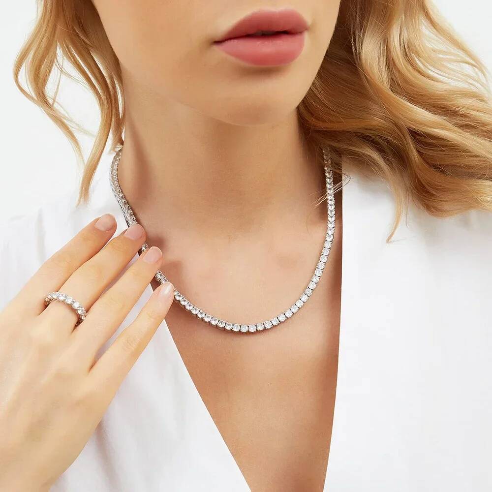 2.5-6.5mm Real Moissanite Tennis Necklace For Women Men D Color Lab Dia S Sier Neck Chain Jewelry With GRA Certificate