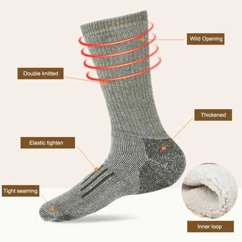 Merino Wool Socks Mens Autumn Winter Thickened Thermal Socks Mountaineering Breathable Outdoor Sports Socks Large Z250610