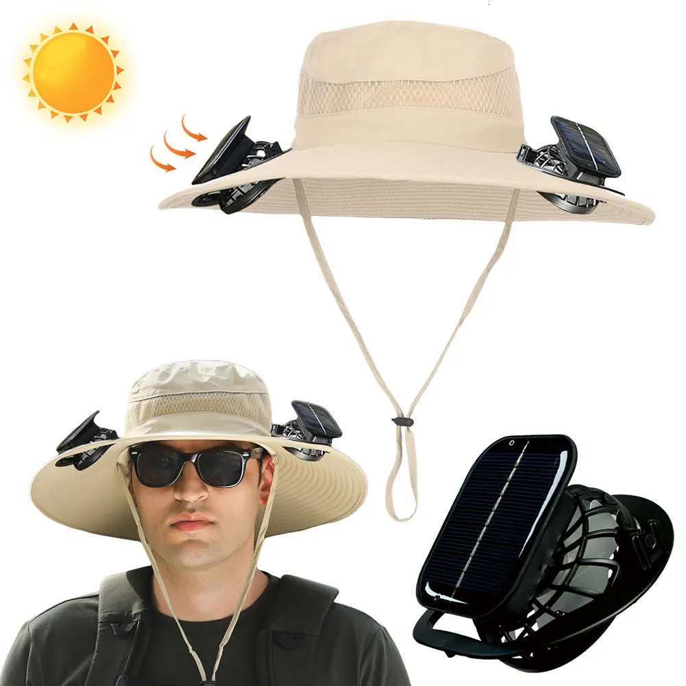 Solar Fan Hat Outdoor Fishing Hat Sun Hat with 2 Solar Fan Wide Brim Bucket Hat for Men Outdoor Camping Fishing Hiking 250529