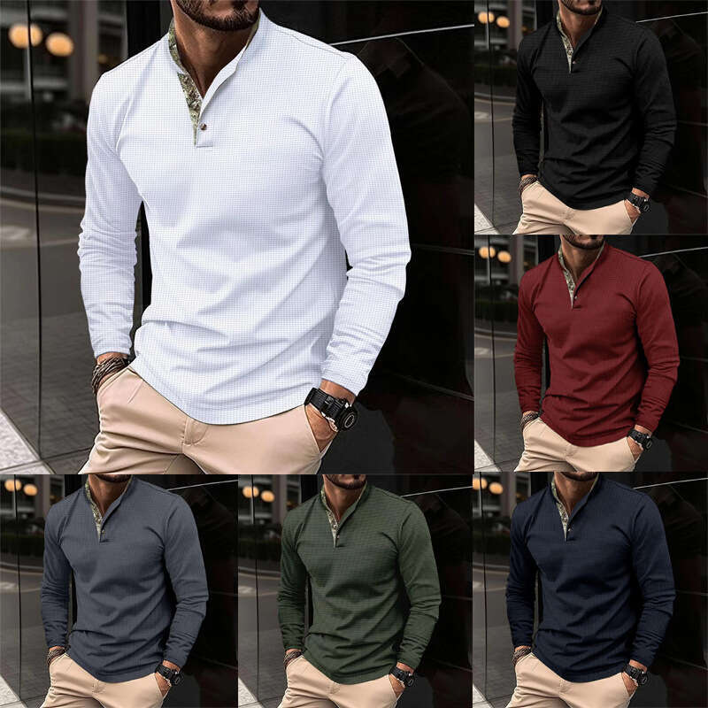 Autumn Winter New Men's Double Layer Stand Collar Long Sleeve Sports Polo Shirt B5