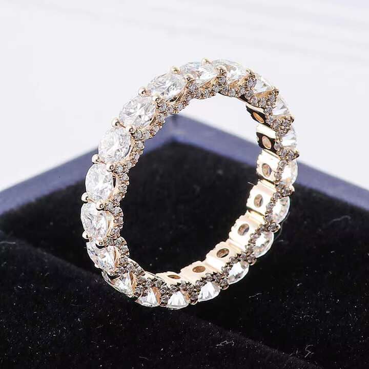 Fine Jewelry Women 14K 18K Yellow Gold Eternity Rings Wedding Gemstone Band Ring Round Cut Moissanite Engagement Diamond Ring
