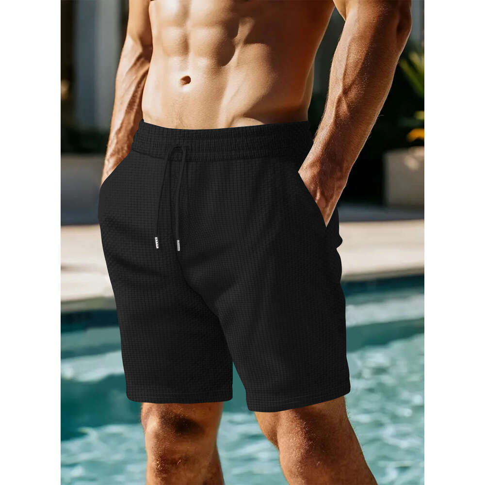Men's New Beach Summer Sports Casual Solid Color Plaid Vacation Shorts B5