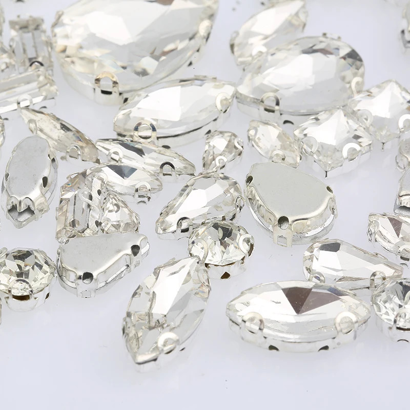 PEESOM 60pcsbag Mixed Shape Crystal Glass SliverGold Claw Flatback Clear Sew On Stone Dress Shoes DIY Accessories 250606