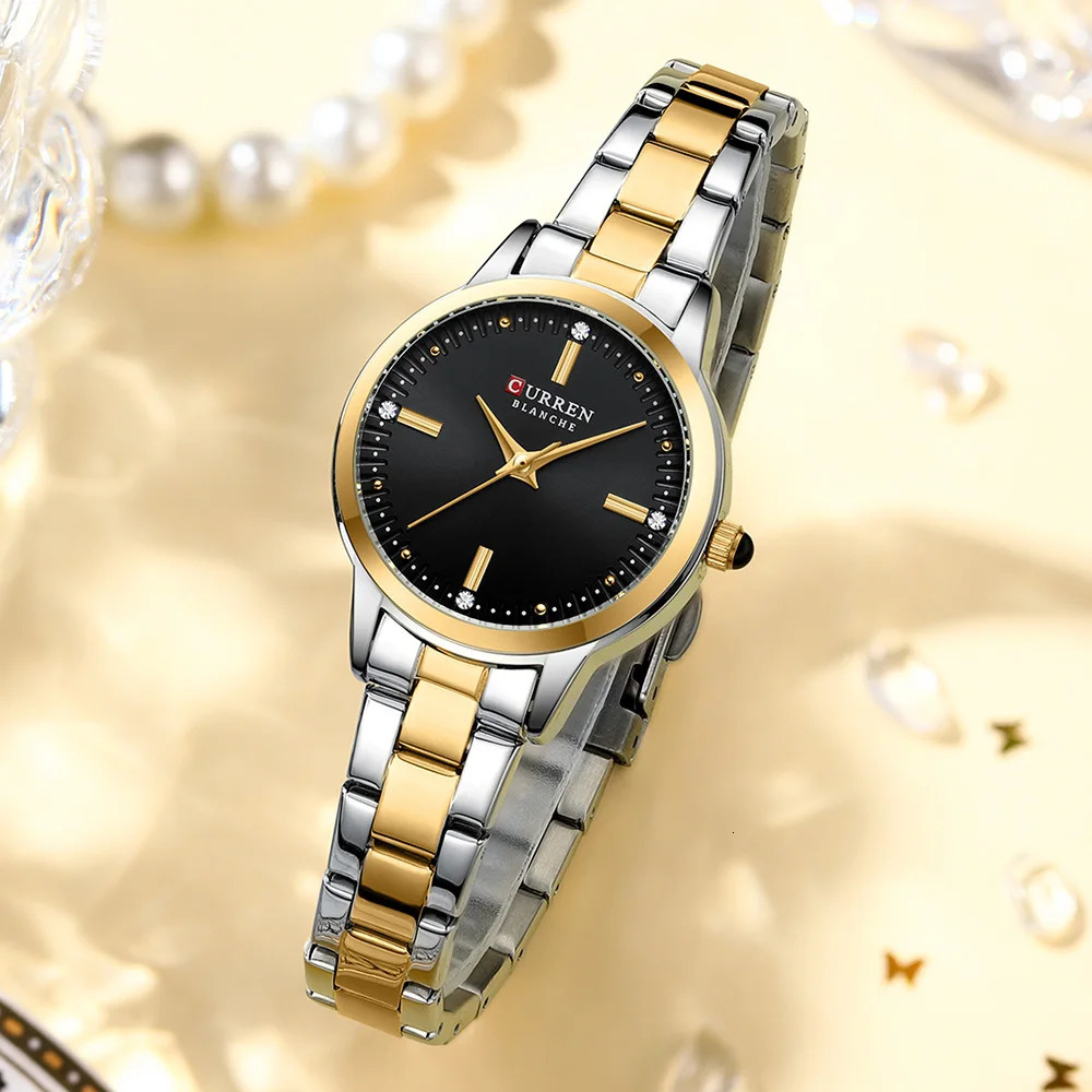 CURREN Simple Round Dial Fashion Dress Quartz Watches for Ladies with Stainless Steel Bracelet Wristwatches 250606