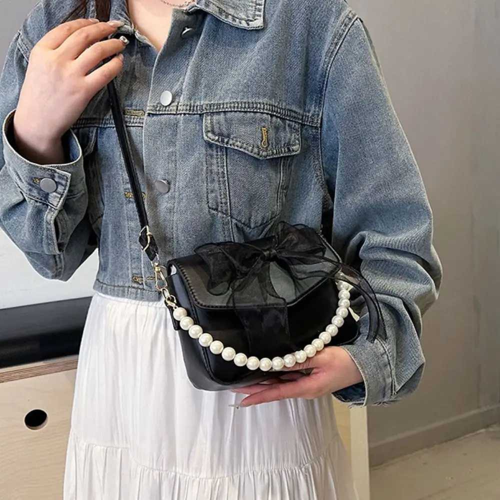 Fashion PU Leather Bowknot Handbag Balletcore Pearl Bow Shoulder Bag Korean Style Square Bag Bow Crossbody Bag Daily XJ250610