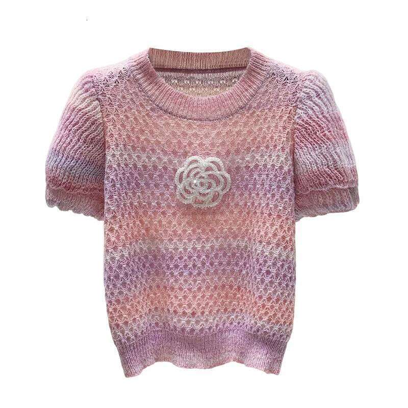 Korean Fashion Knitwears Women O-Neck Short Sleeve Casual Summer 2024 Y2k Chic Clothing Sweater Pullovers Tops Pull Femme Tees