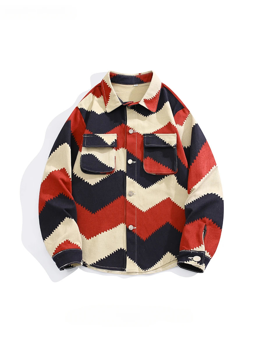 Mens Japanese Contrasting Color Rhombus Lapel Long-sleeved Denim Jackets Trendy Street Handsome Hip Hop Loose Casual Coat 250611