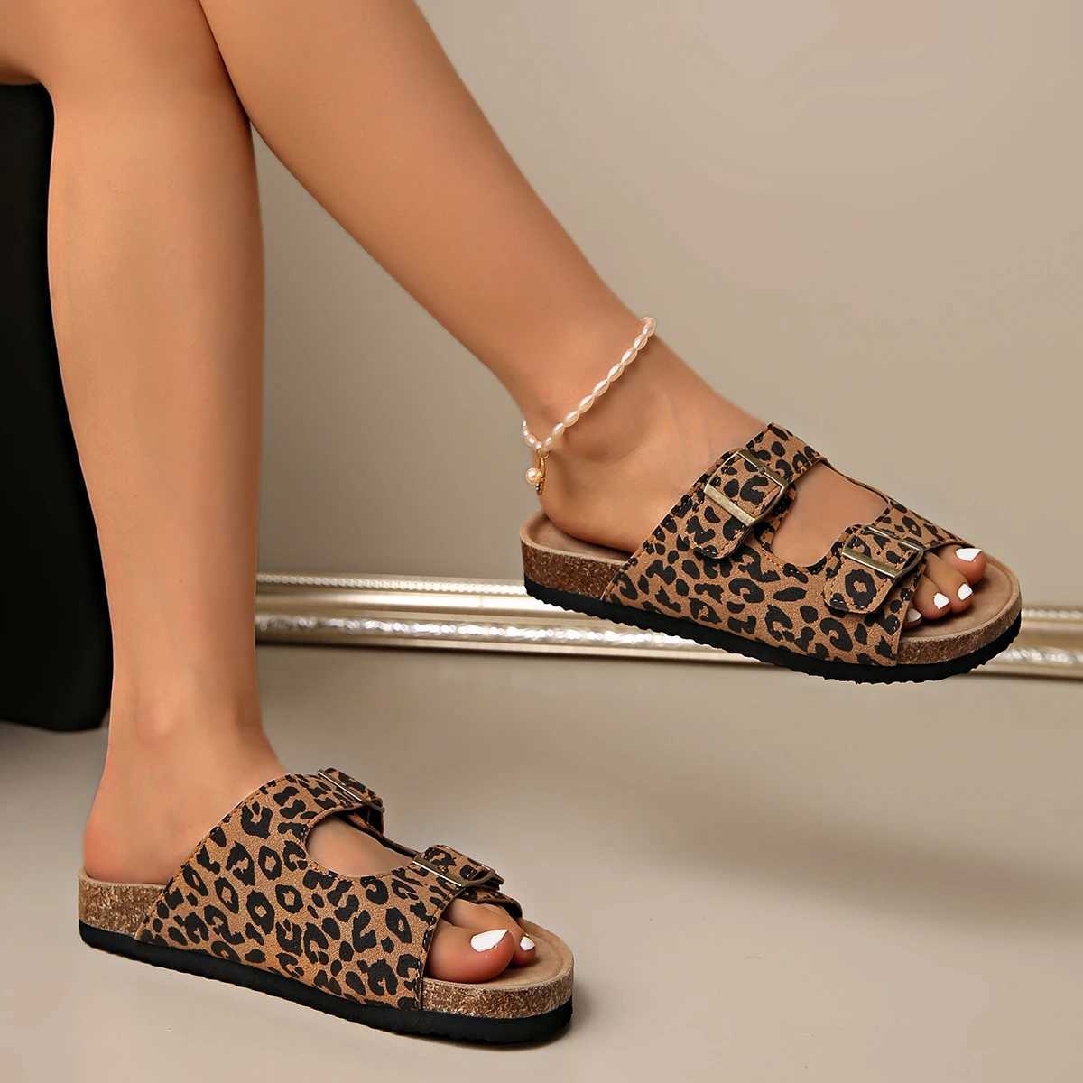 Fi Leopard Womens Slippers New Cork Slippers Women Summer Outdoor N-slip Shoes Buckle Sandals Woman Beach Flat Slippers XJ250610 - view 4