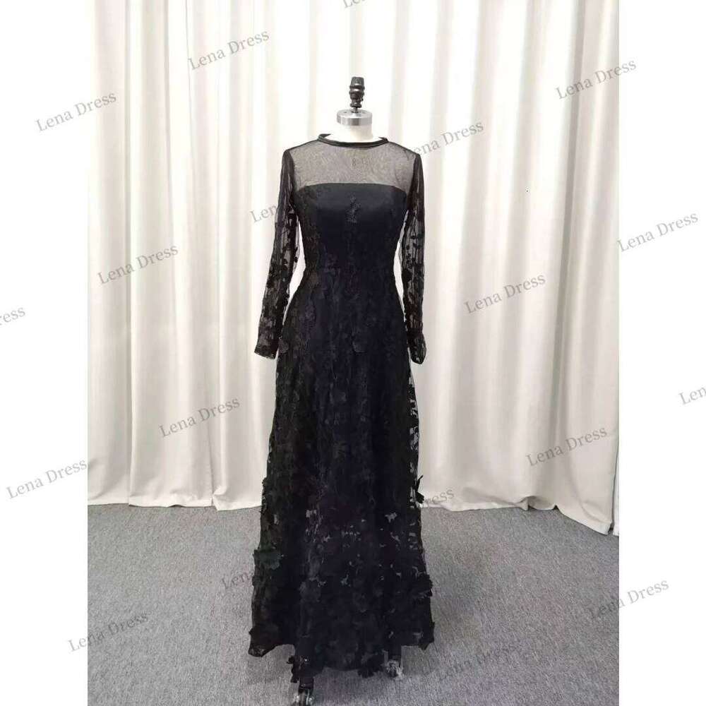 Lena Luxurious Women's Evening for Special Ocns Long Sleeves Custom Made Elegant Party Dresses Woman Wedding Black