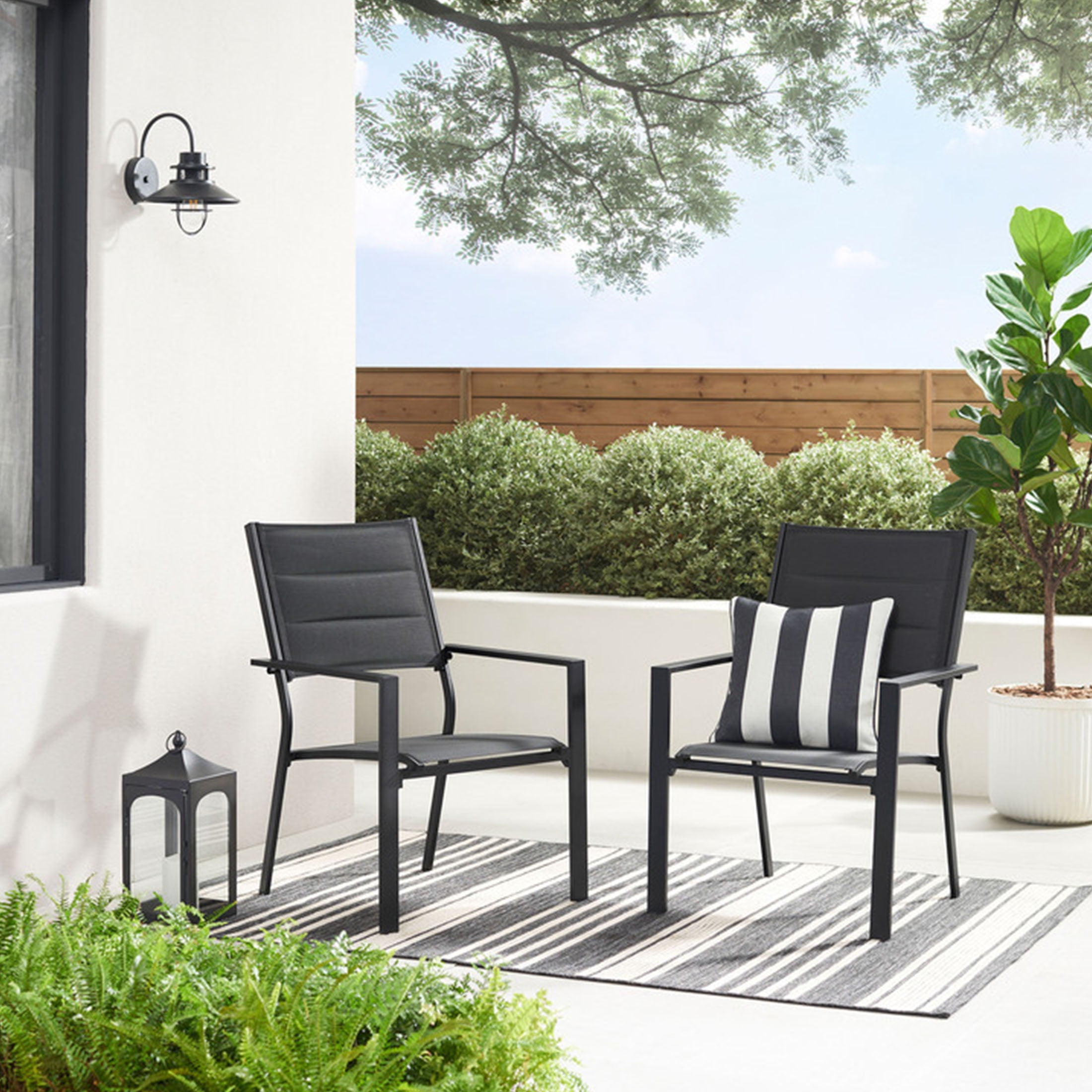 Dashwood Outdoor Dining Chair, Black, 2 Pack Seat height: 16.73seat back height: 23.62"