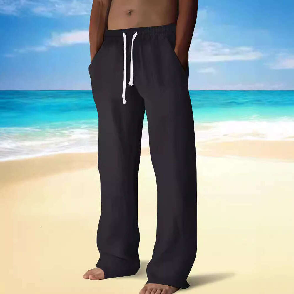 Men's Loose Casual Solid Color Drawstring Straight Pants B5