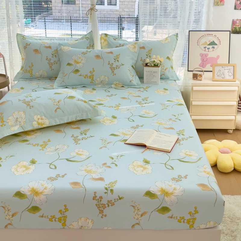 100% Cotton Bed Sheets Flower Printed Fitted Sheets for Bed Queen/King Size Cotton Bed Sheet (without case) Y250611