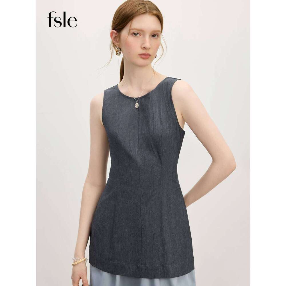 FSLE 2025 Summer Women's Waist-Defining Sleeveless Shirt - A-Line Silhouette & Breathable Linen Blend For Effortless Chic