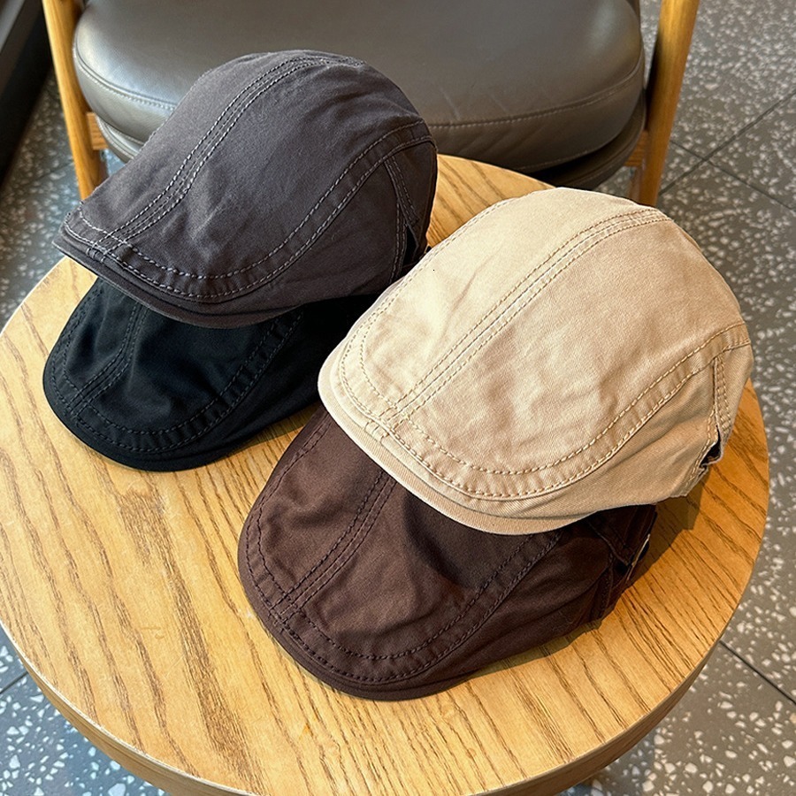 Forward Hat Solid Color British Style Newsboy Hat Women Simple Versatile Literary Beret Mens Baseball Cap 250313