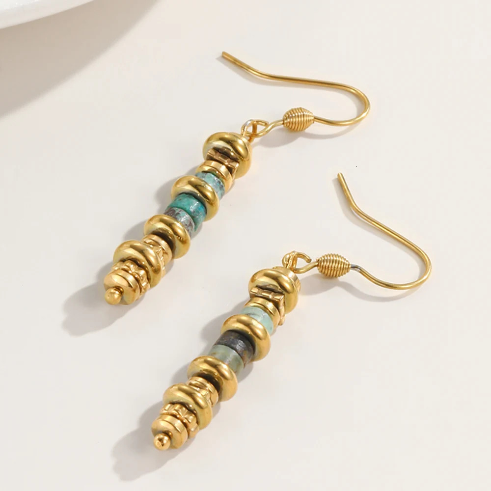 YACHAN 18K Gold Plated Stainless Steel Long Drop Earrings for Women Green Natural Stone Charms Ear hook Earring Trendy Jewelry 250610