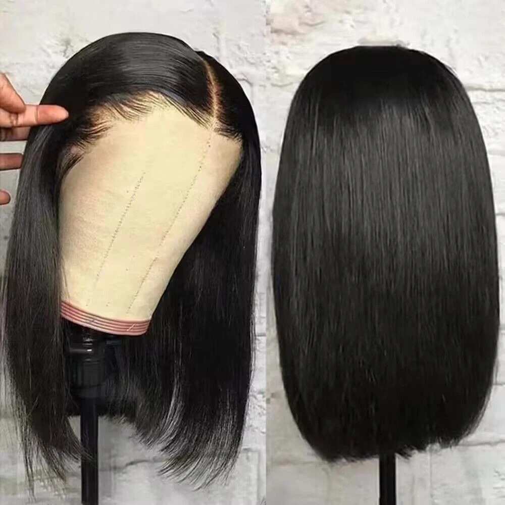 Bob Lace Front Wig Human Hair Straight 180% Full Density 13x4 HD Transparent Lace Frontal Wigs bob hair For Women Synthetic