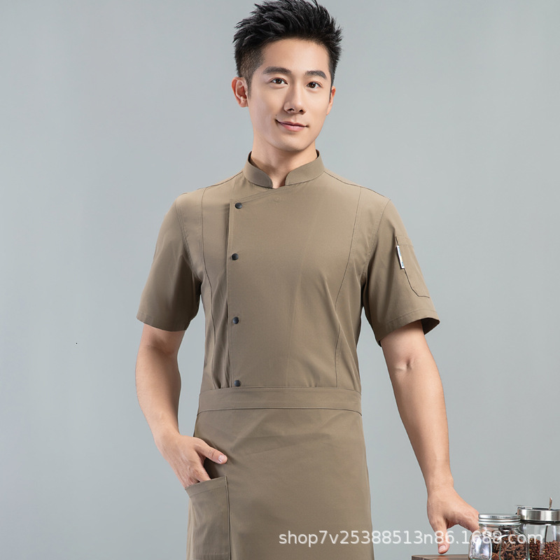 Western Restaurant Mens Solid Color Kitchen Jacket Summer el Female Cook Uniform 360Breathable Black and White Chef Outfit 250320