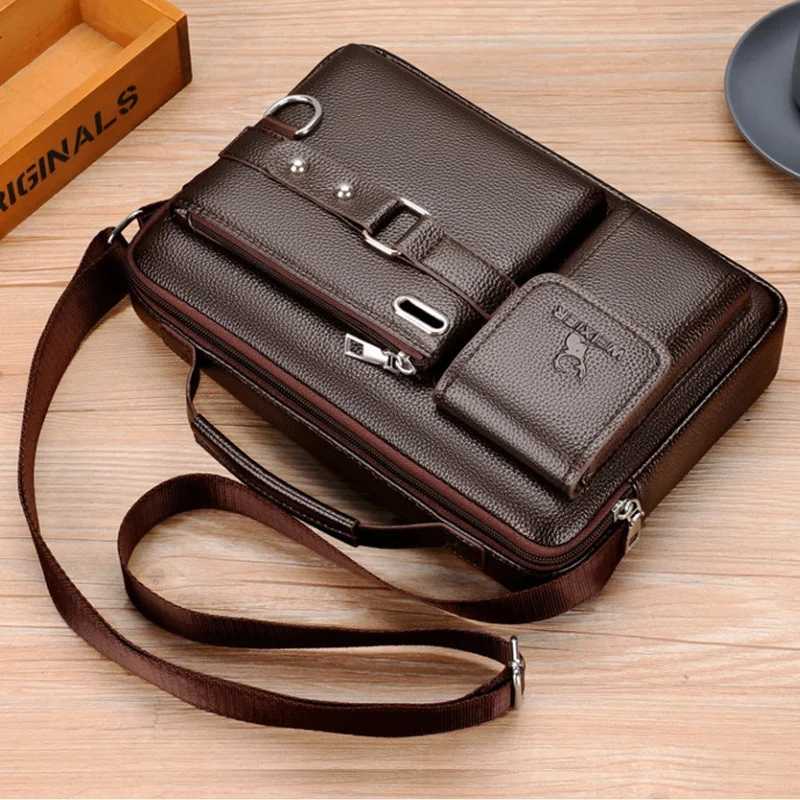 Mens PU Leather Shoulder Bag - Fits 10.4 iPad Business Messenger Fashion Crossbody Bag for Work Travel W250610