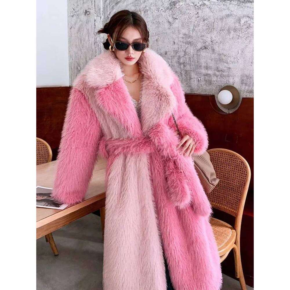 ZADORIN Spliced Oversize Belted Long Woman Winter Clothes Furry Jacket Fur Faux Coat New in Coats & Jackets