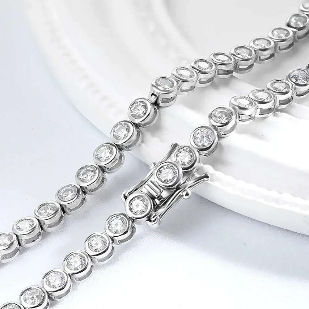 Bezel Set Moissanite Tennis Necklace For Women 2mm 3mm Round Diamond S925 Silver 18K Gold Plated Bubble Chain Jewelry with GRA