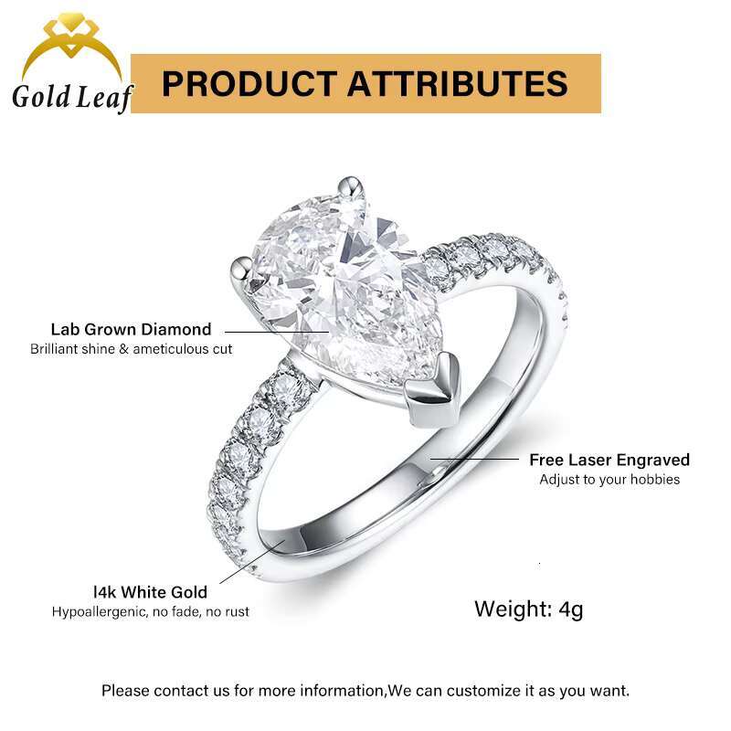 GIA IGI Certified CVD HPHT Lab Grown Created Diamond 14k 18k Solid Gold Rings Pear Engagement Ring Fine Jewelry Rings for Women