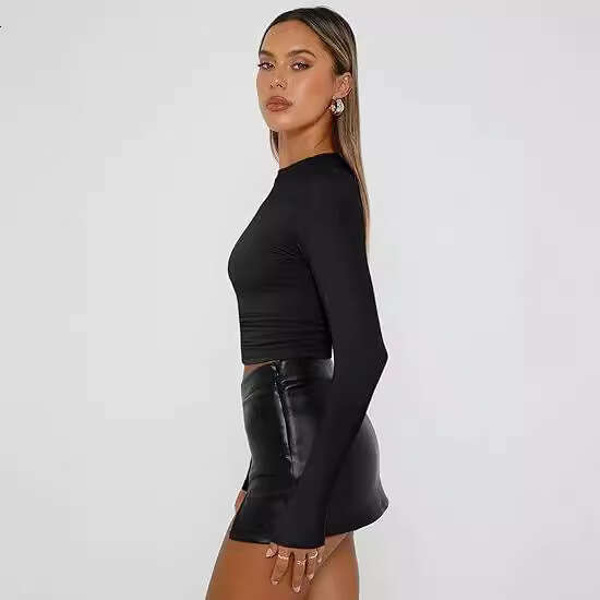 Base Shirt Short Fit Long Sleeve Basic Round Neck Top Slim Milk Silk Women's Clothing B5