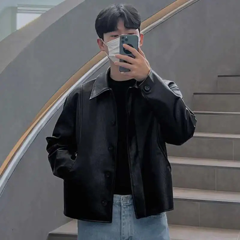 IEFB Short Motorcycle Pu Leather Coat Trend Mens Autumn Korean Style High End Lapel Loose Jacket Fashion Streetwear 9C1118 250611